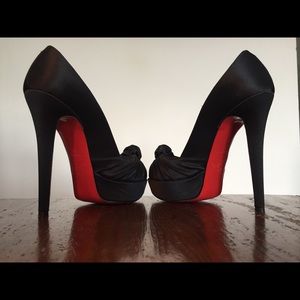 Louboutin Black Satin Peep Toe